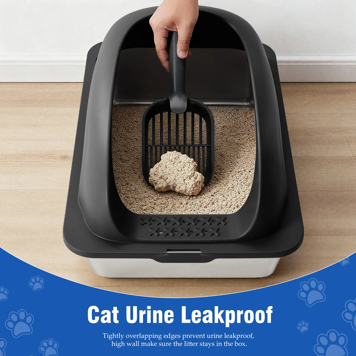 Stainless Steel Covered Cat Litter Box with Scoop and Mat