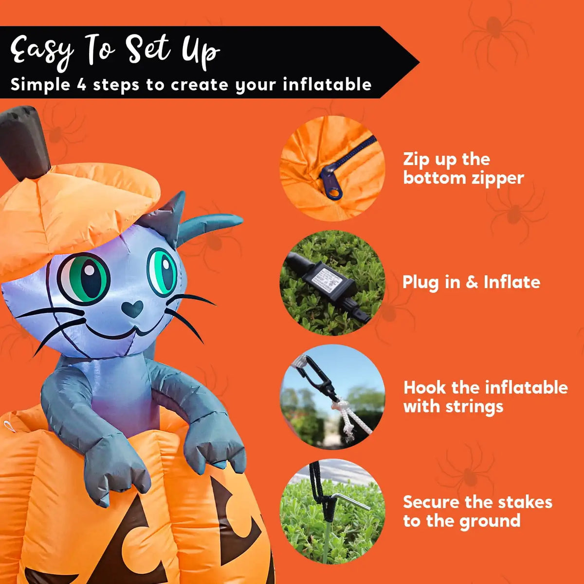 Joyfy Animated Cat On Pumpkin Halloween Inflatable Yard Decoration