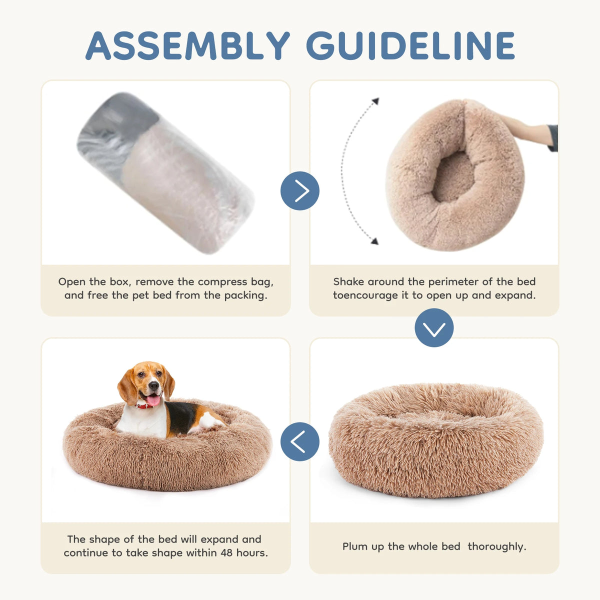 MCQ Plush Faux Fur Cuddler Bed Cozy Non Slip Washable Dog Bed