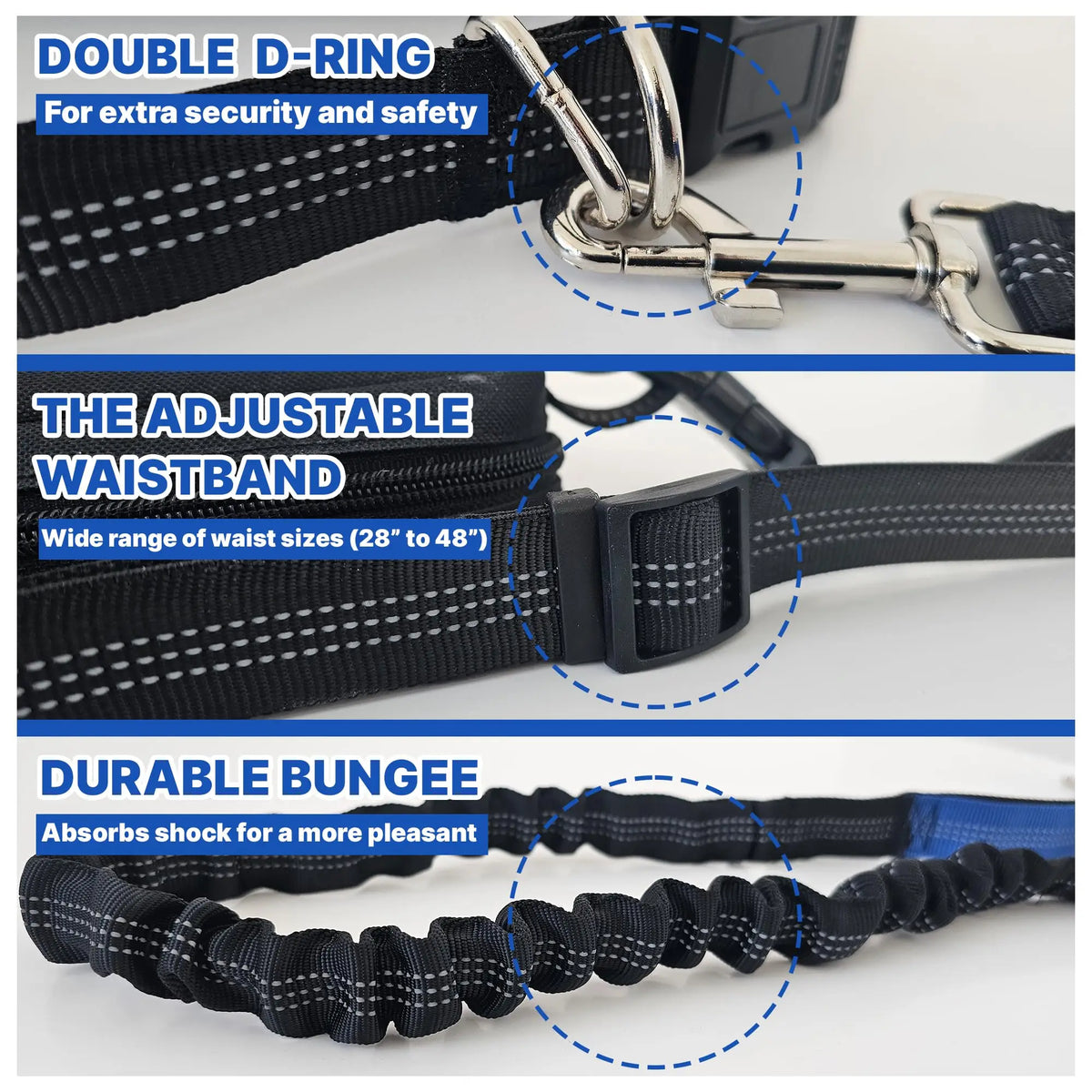 Hands Free Dog Leash With Waist Belt And Zipper Pouch