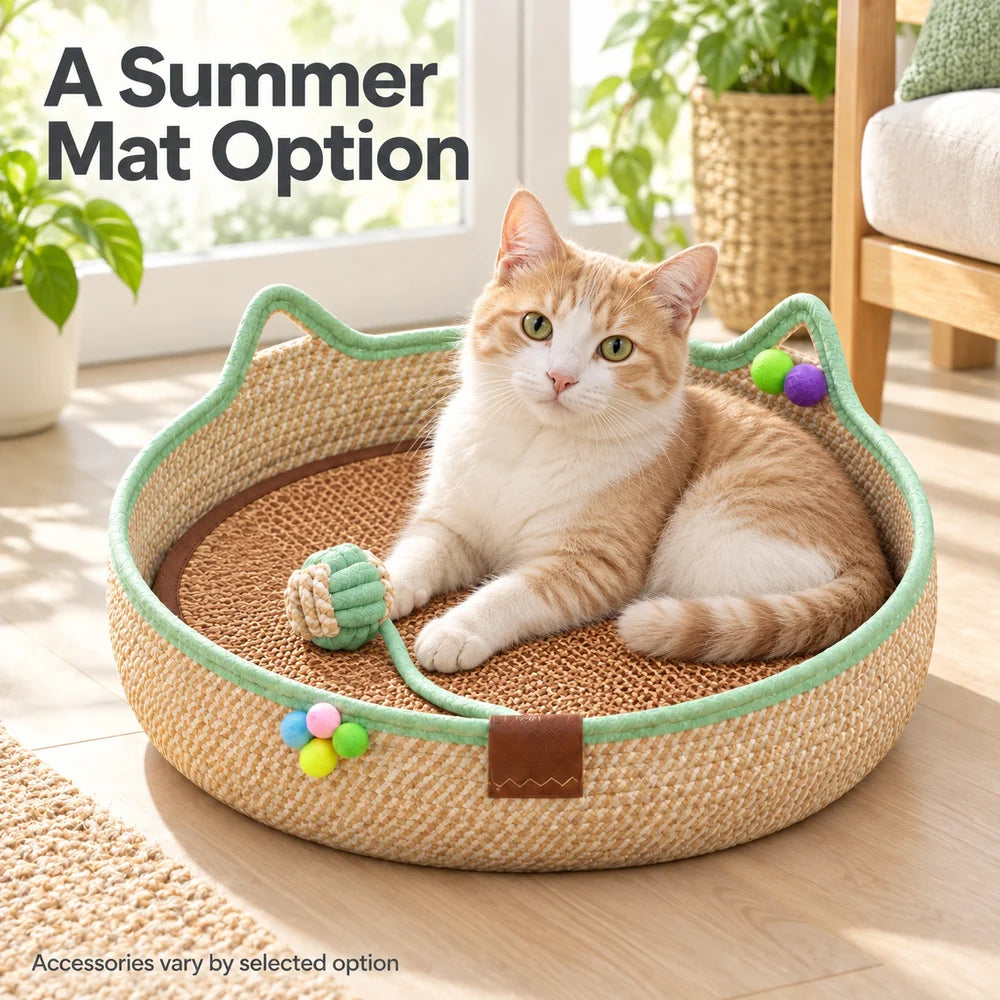 Woven Cat Bed For Indoor Cats Round Cat Basket With Cat Ear Design Cozy Cat Lounger For Kittens And Small Cats Indoor Pet Sleeping Basket For Napping And Relaxing