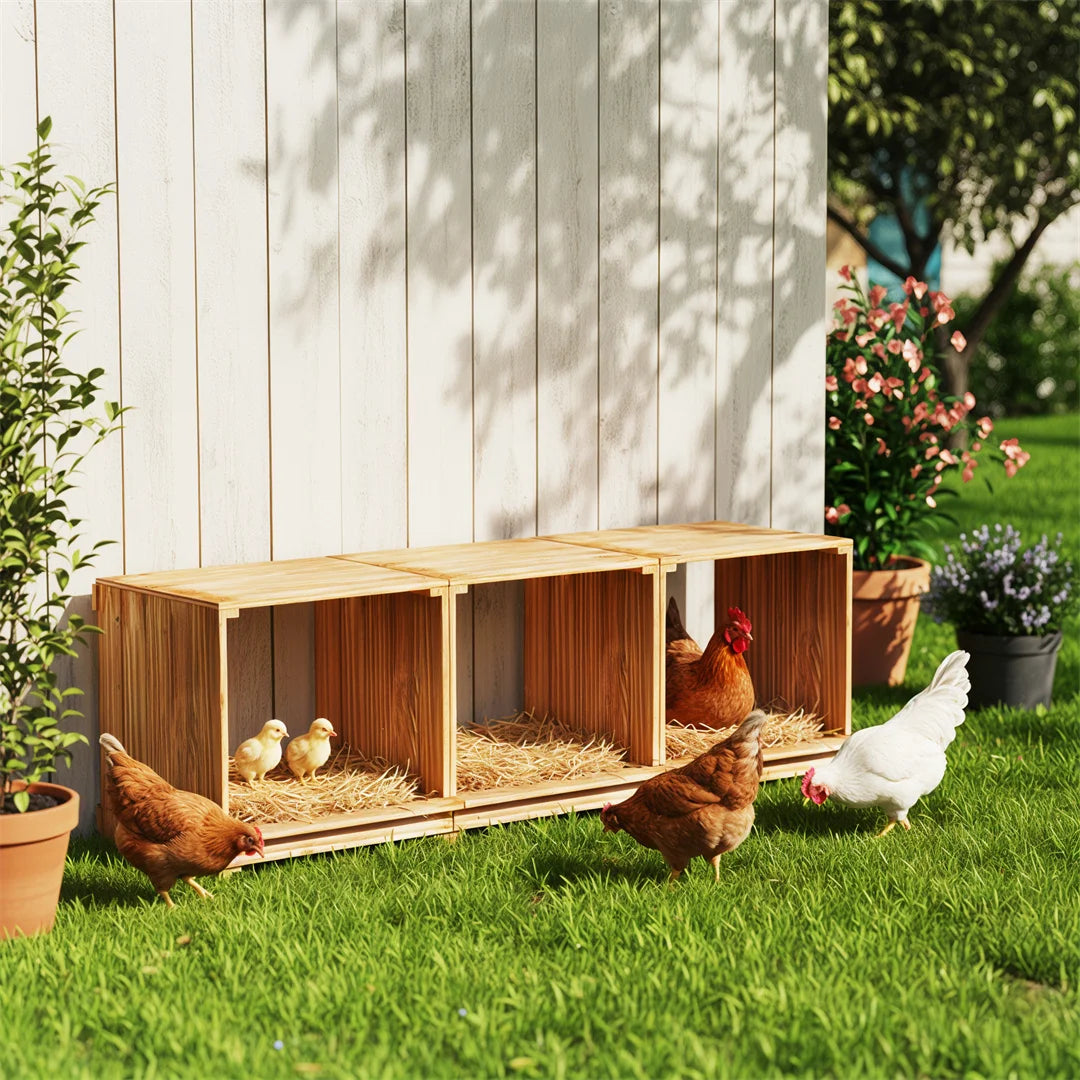 BINGOPAW Pine Wood Chicken Nesting Box With Three Egg Compartments