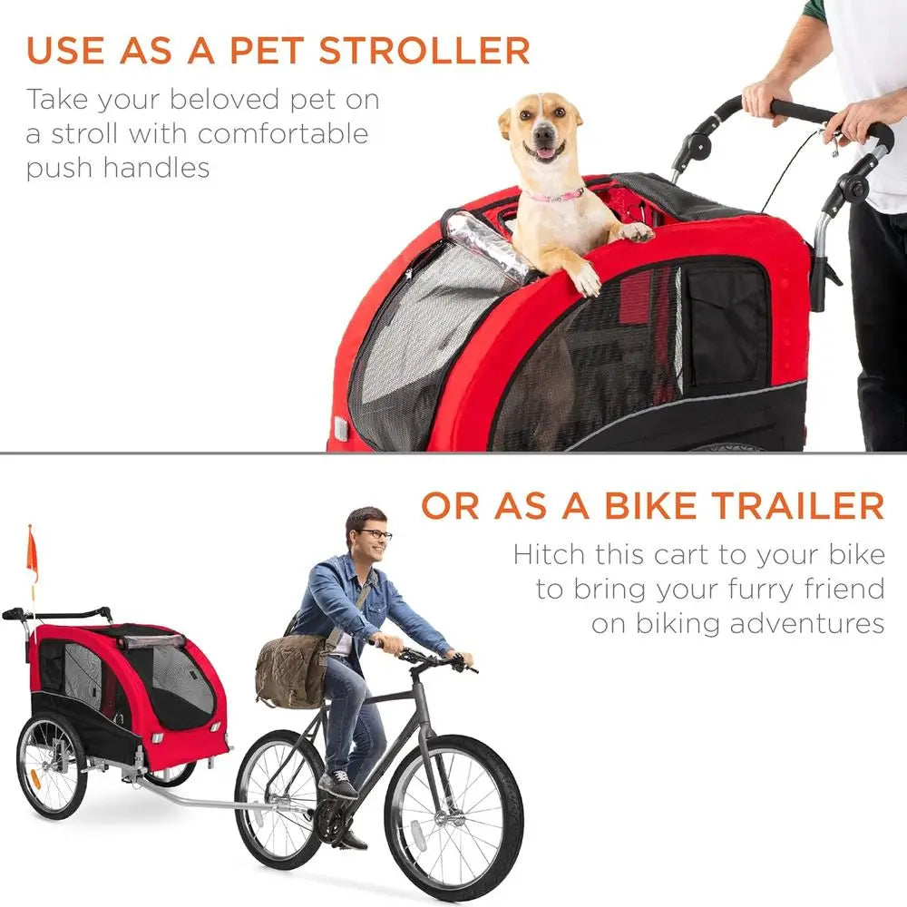Dog Bike Trailer And Pet Stroller With Hitch And Suspension