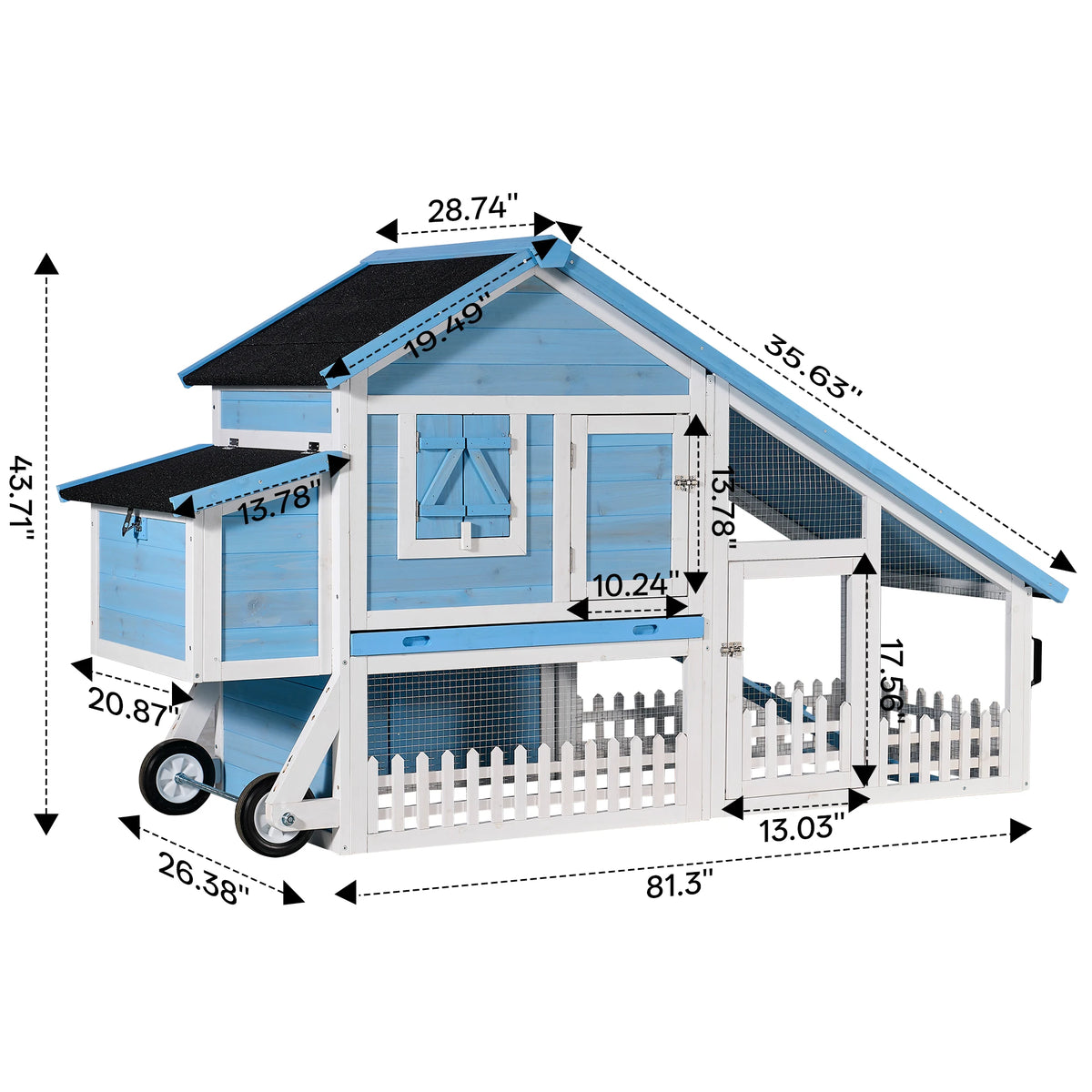 Outdoor Wheeled Double Decker Wooden Rabbit Hutch With Secure Fence