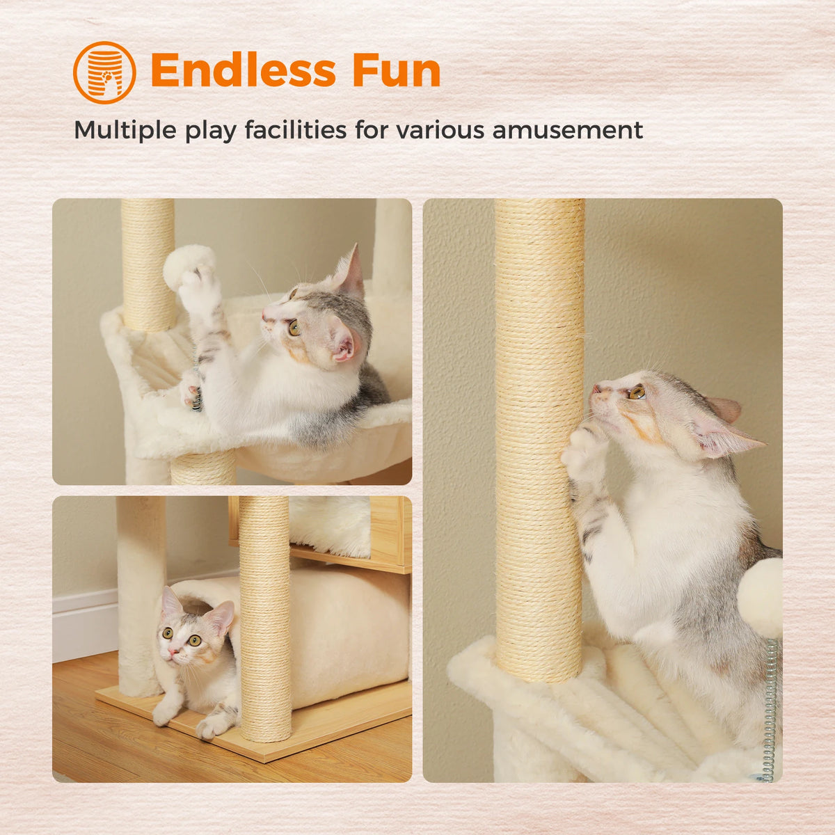 PAWZ Road Wooden Cat Tree With Hammock And Sisal Scratching Posts