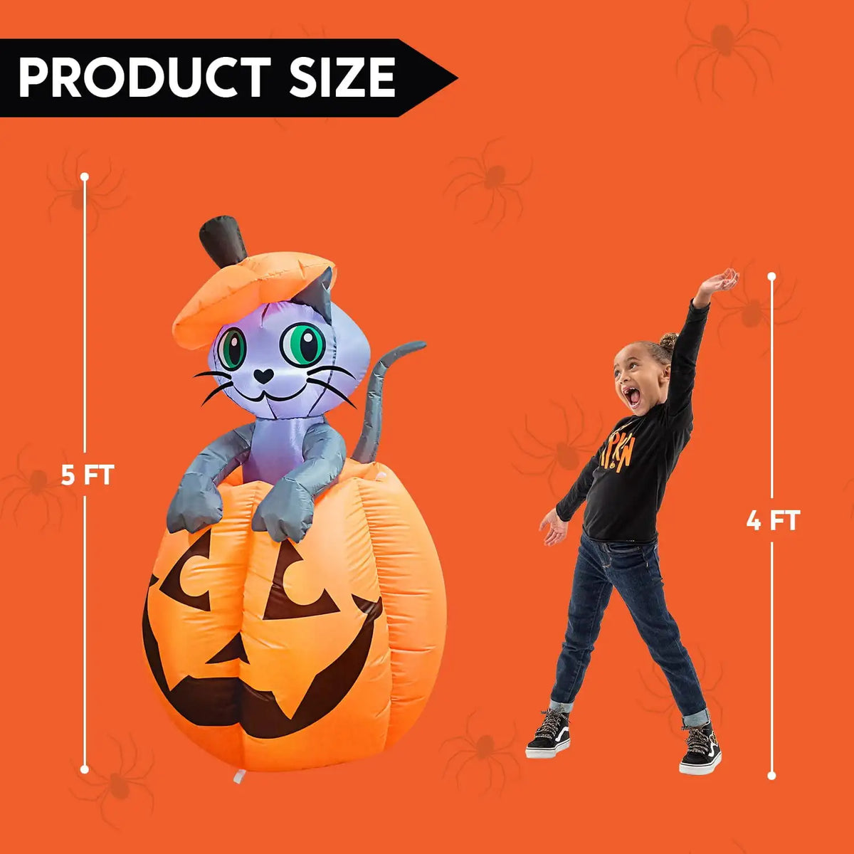 Joyfy Animated Cat On Pumpkin Halloween Inflatable Yard Decoration