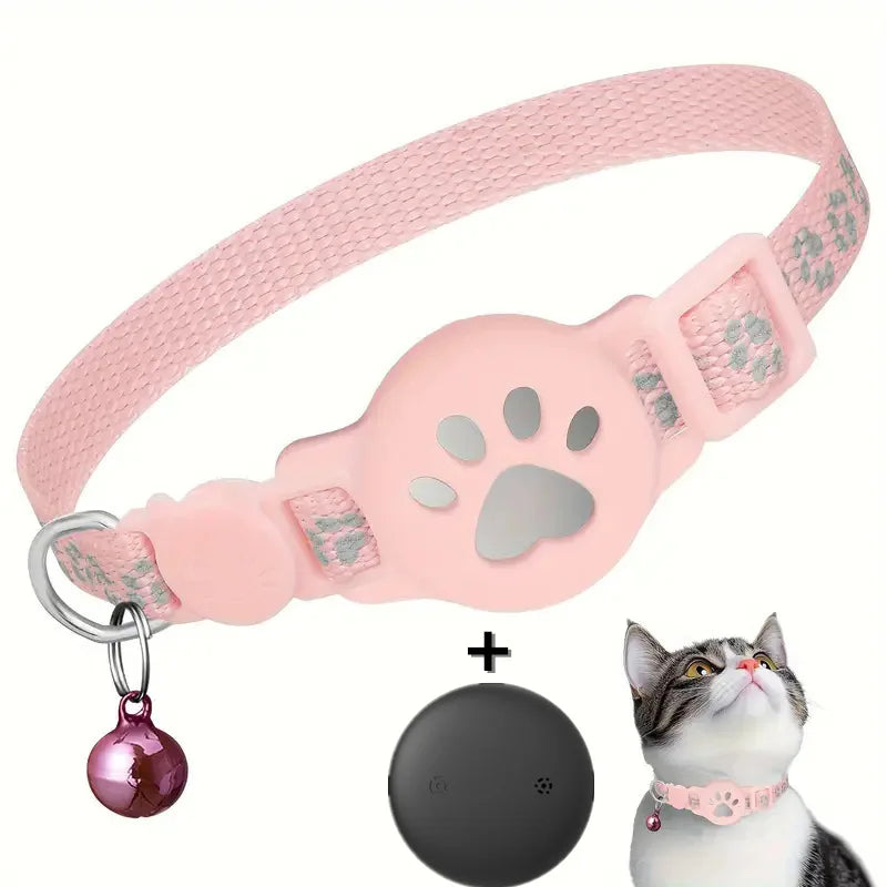 Reflective AirTag Cat Collar With Paw Pattern Quick Release Buckle