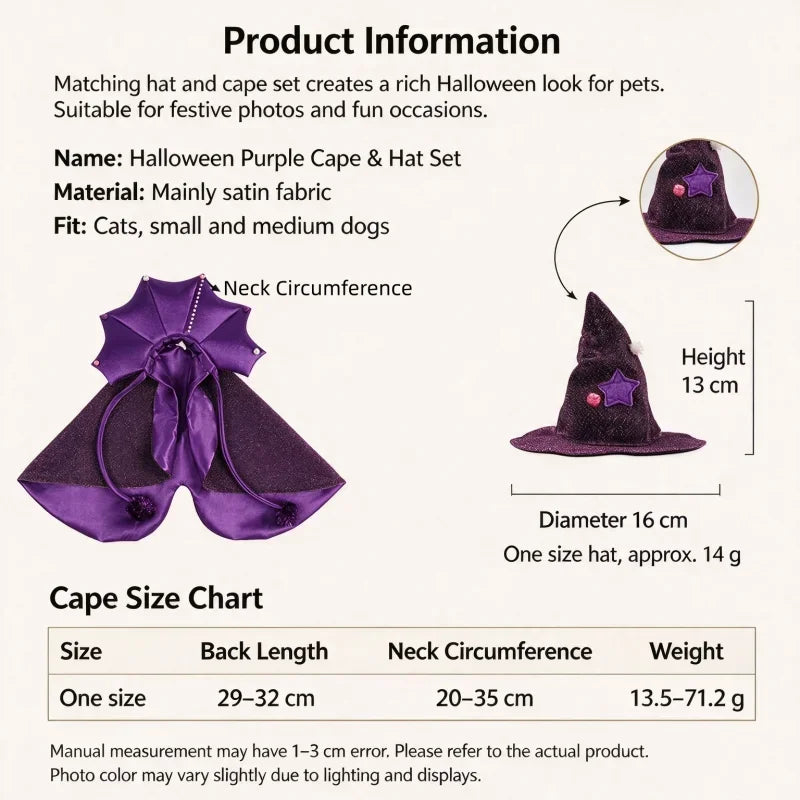 Halloween Witch Costume With Cloak And Hat For Pets