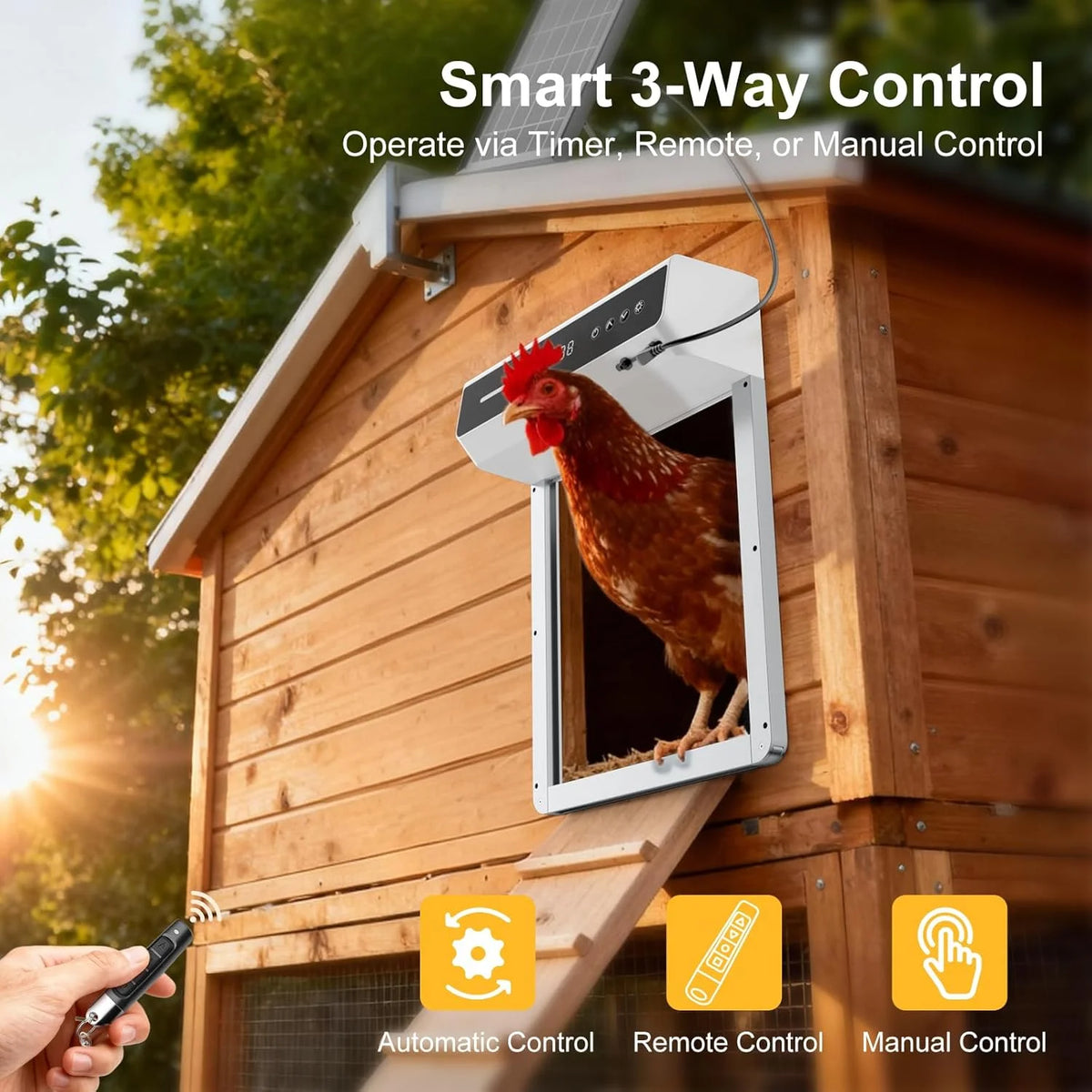 Solar Powered Automatic Chicken Coop Door With Light Sensor Timer