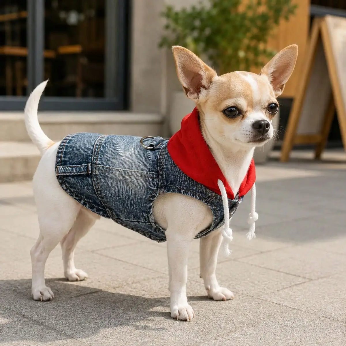 Pet Denim Hoodie Vest With Drawstring For Dogs And Cats