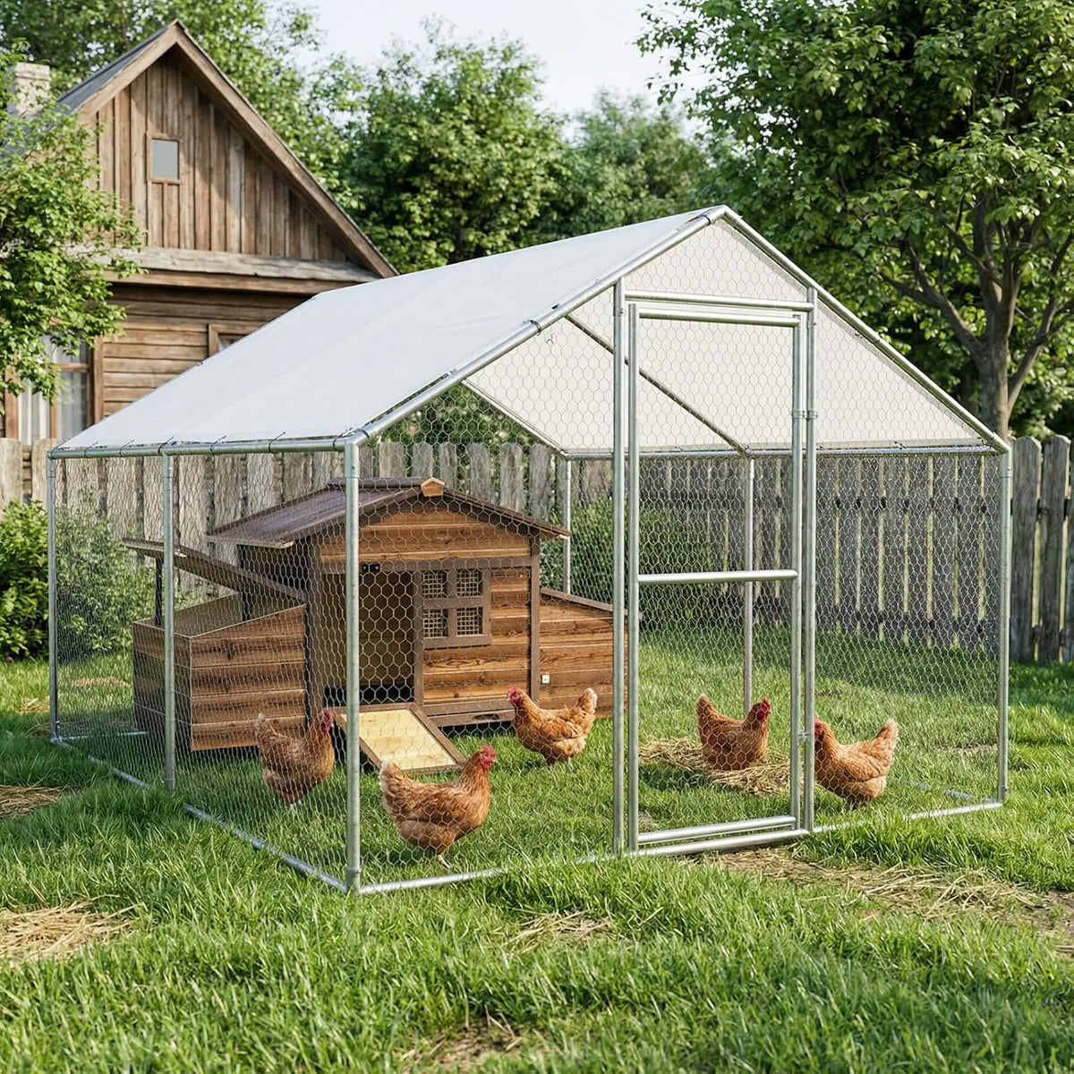 Wooden Chicken Coop with Nesting Boxes and Ventilated Window