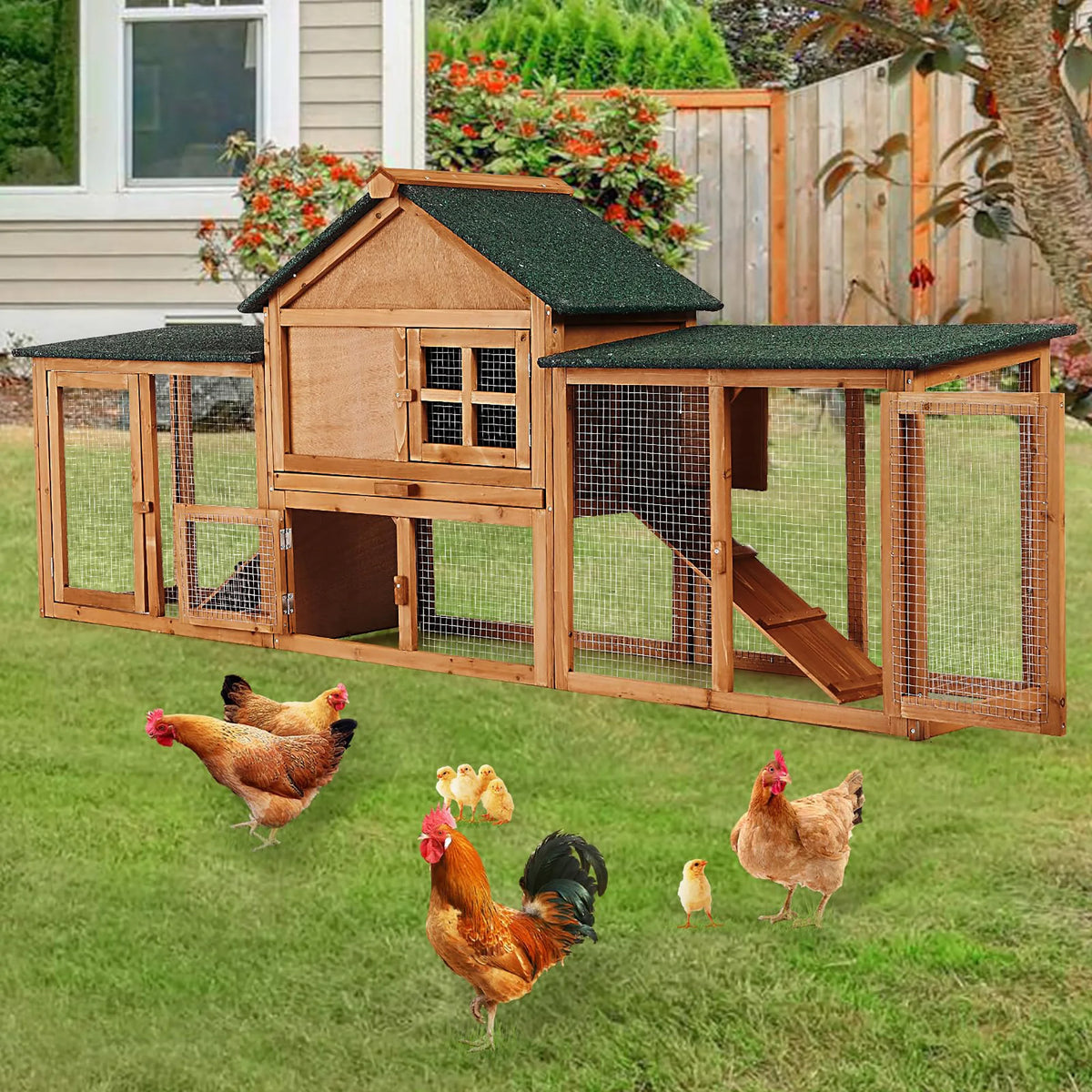 HiMISS Outdoor Rabbit Hutch With Double Runs And Cleaning Tray