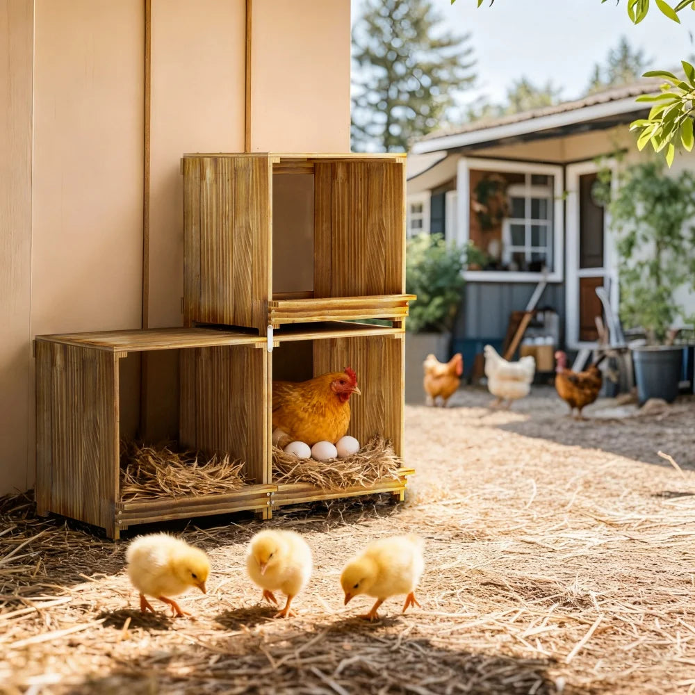Wooden Chicken Nesting Box With Three Egg Compartments