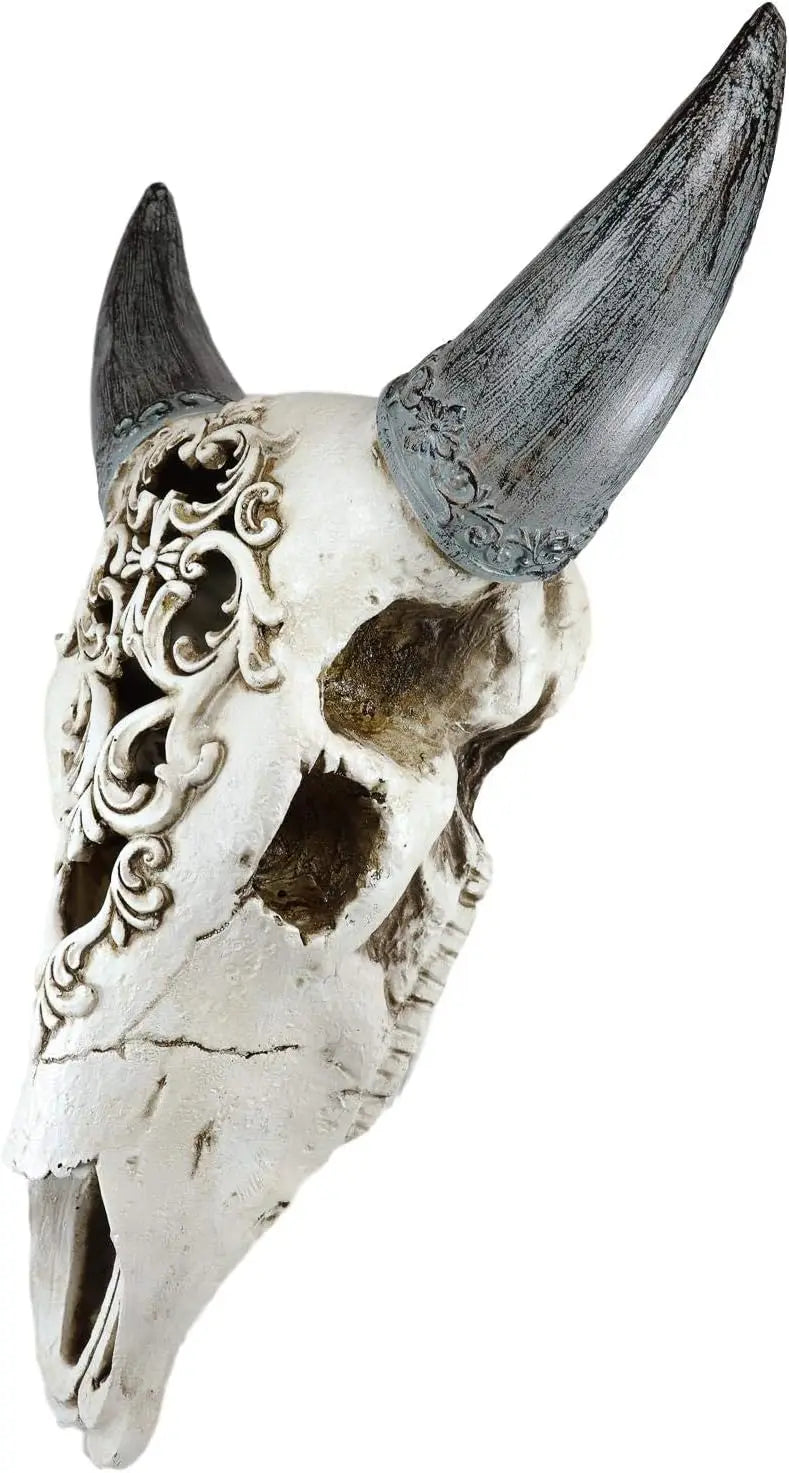 Floral Filigree Bison Skull Wall Decor Art Plaque Sculpture