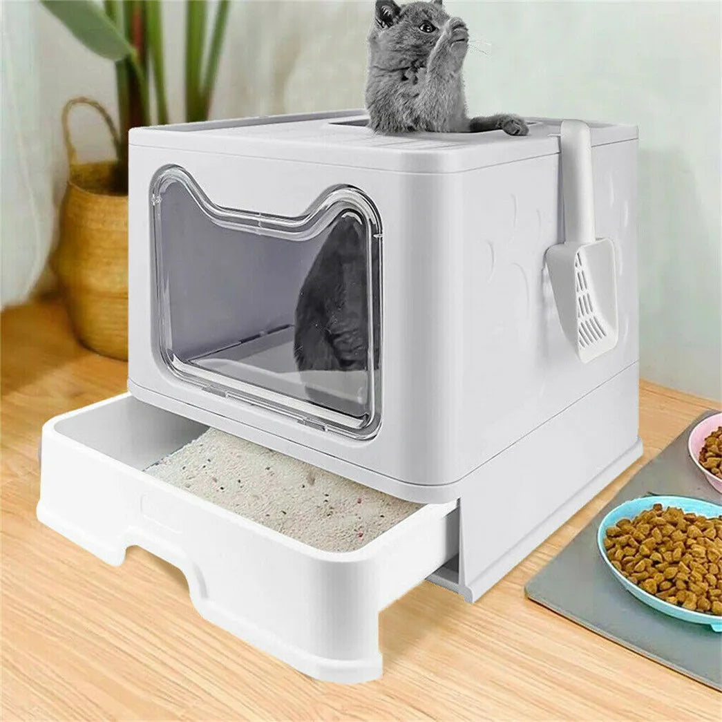 Easy Cleaning Cat Litter Box Large Cat Pan Drawer Anti-Splashing Cat Potty Toilet Tray with Scoop