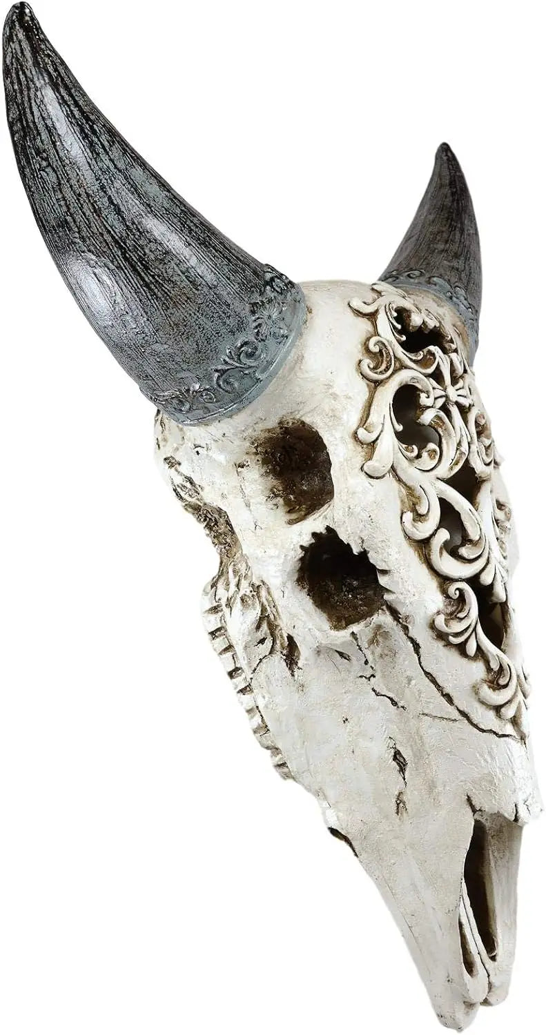 Floral Filigree Bison Skull Wall Decor Art Plaque Sculpture