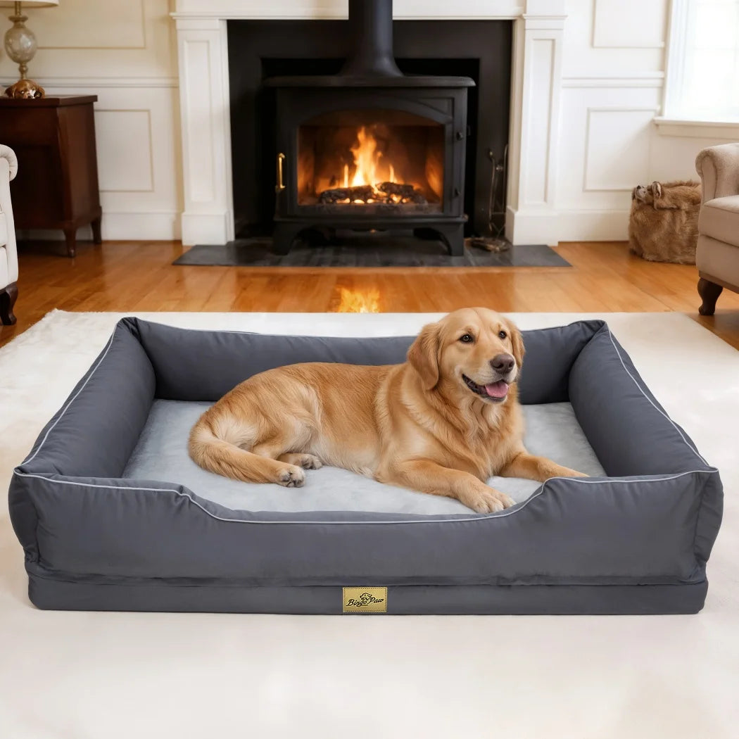 BORWART Orthopedic Dog Bed Soft Bolster Support For Calming Comfort