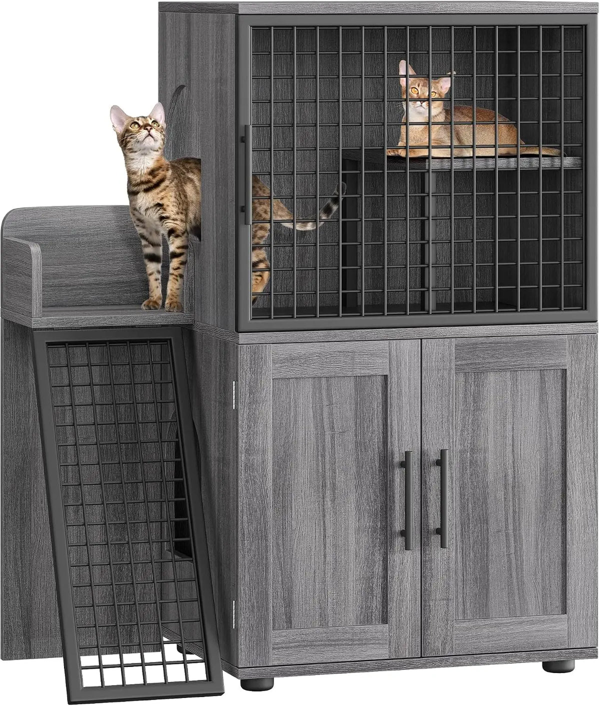 Garvee Villa Cat Litter Box Furniture Enclosure With Ladder