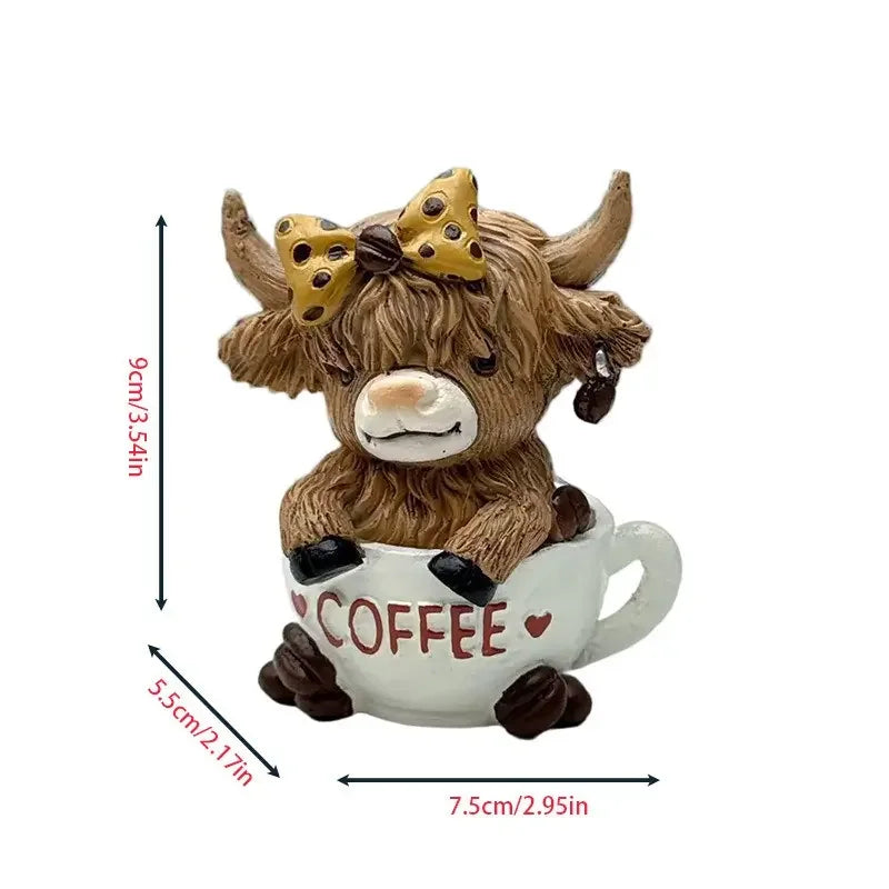 Highland Cow Figurine Statue, Rustic Animal Home Decor Ornament
