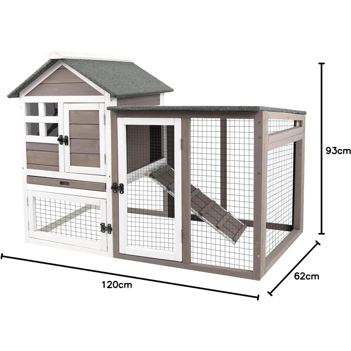 HiMISS Wooden Rabbit Hutch With Run And Removable Tray