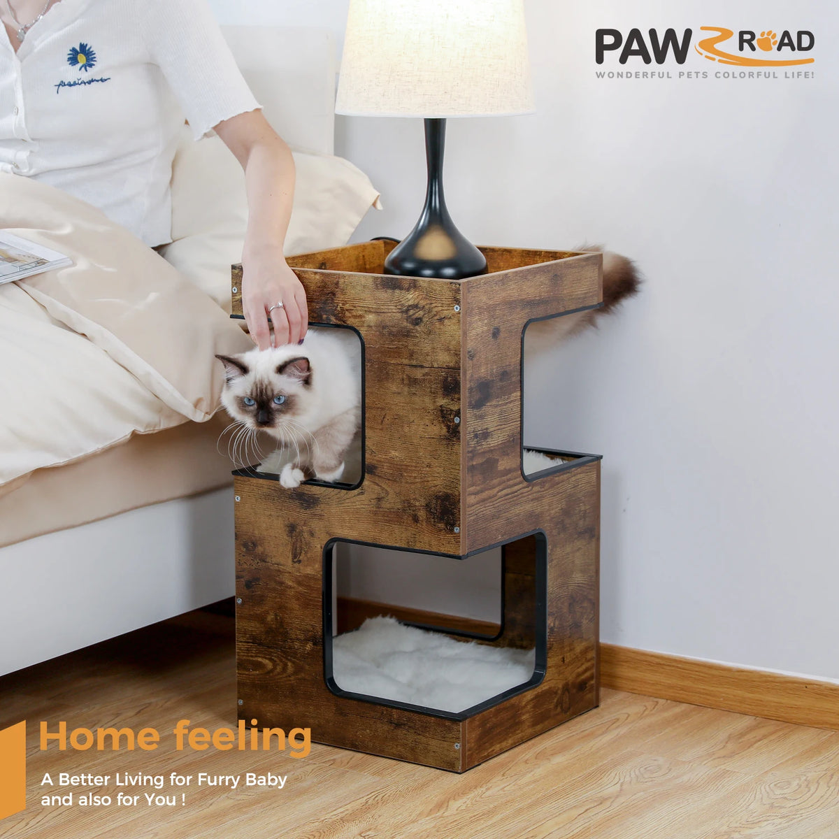 PAWZ Road Wooden Cat Condo With Removable Mats Scratching Pad