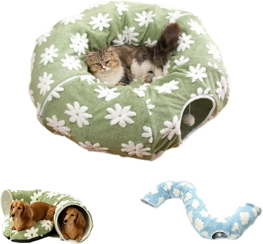 Plush Flower Design Foldable Dachshund Tunnel Bed For Dogs