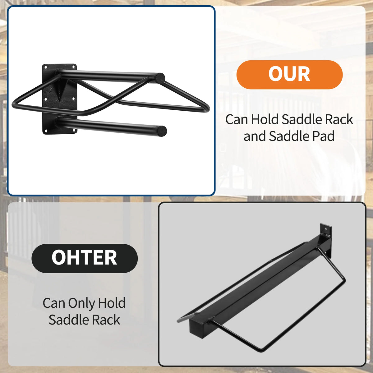 Heavy Duty Wall Mounted Saddle Rack With Double Pad Bar