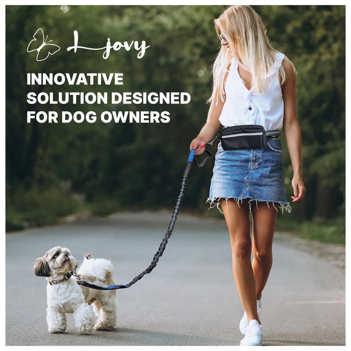 Hands Free Dog Leash With Waist Belt And Zipper Pouch