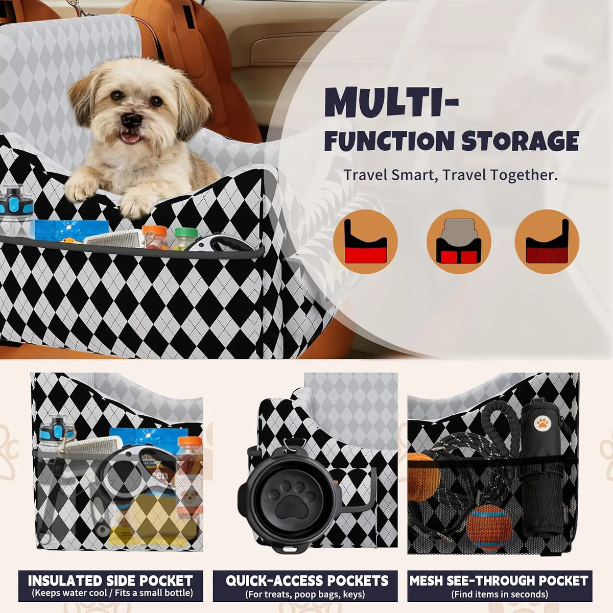 Portable Memory Foam Dog Booster Car Seat With Safety Belt