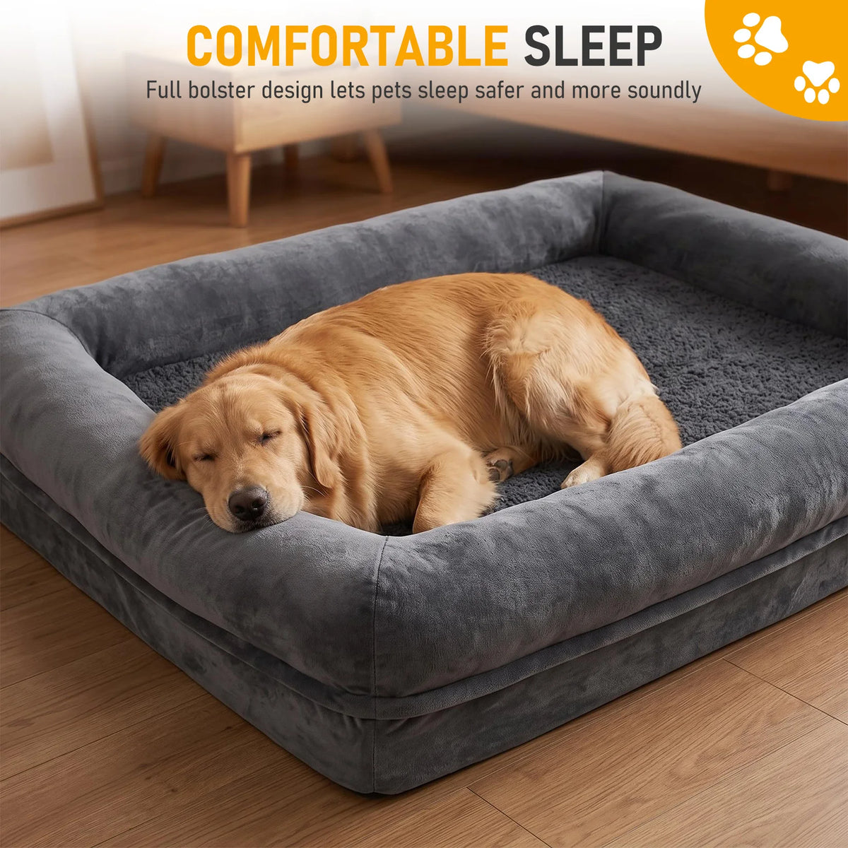 OUTWIND Orthopedic Bolster Dog Bed With Raised Sides Non Slip Base