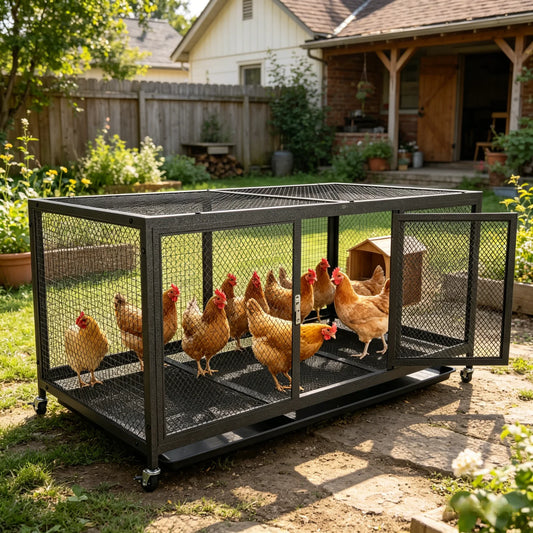BINGOPAW Metal Walk In Chicken Coop With Cover And Wheels