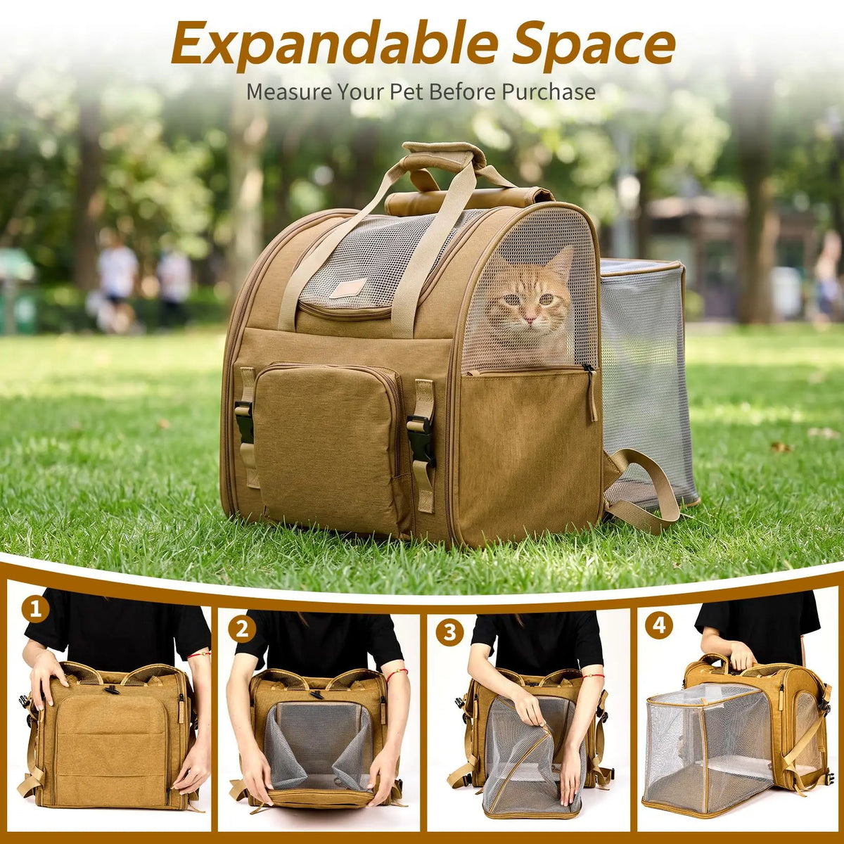 Expandable Mesh Cat Carrier Backpack With Padded Shoulder Straps