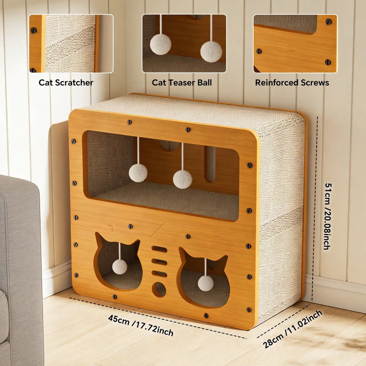 Double Layer Cat Scratcher House With Durable Woven Scratch Pad