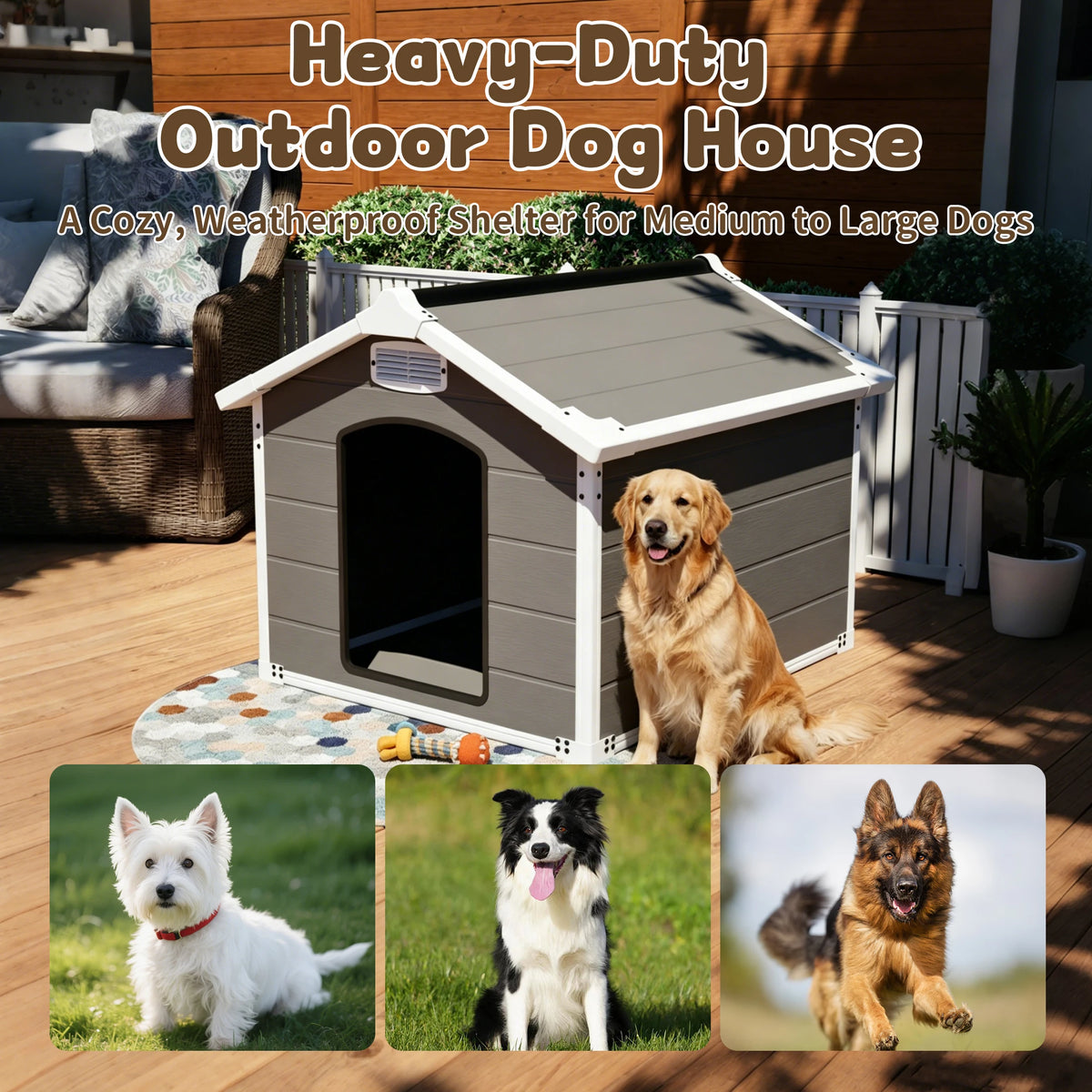Heavy Duty Waterproof UV Resistant Dog House With Ventilation and Easy Cleaning