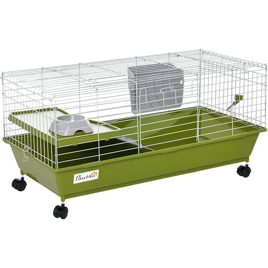 Rolling Small Animal Cage With Water Bottle And Hay Feeder