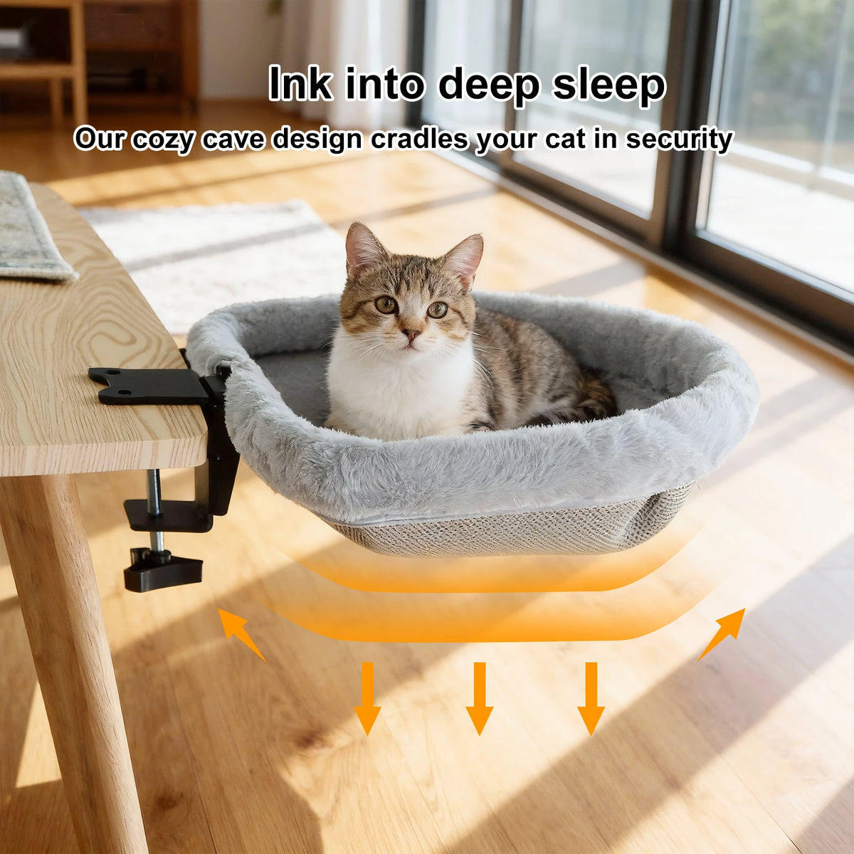 CWV Foldable Cat Desk Hammock With Non Slip Clamp Mount