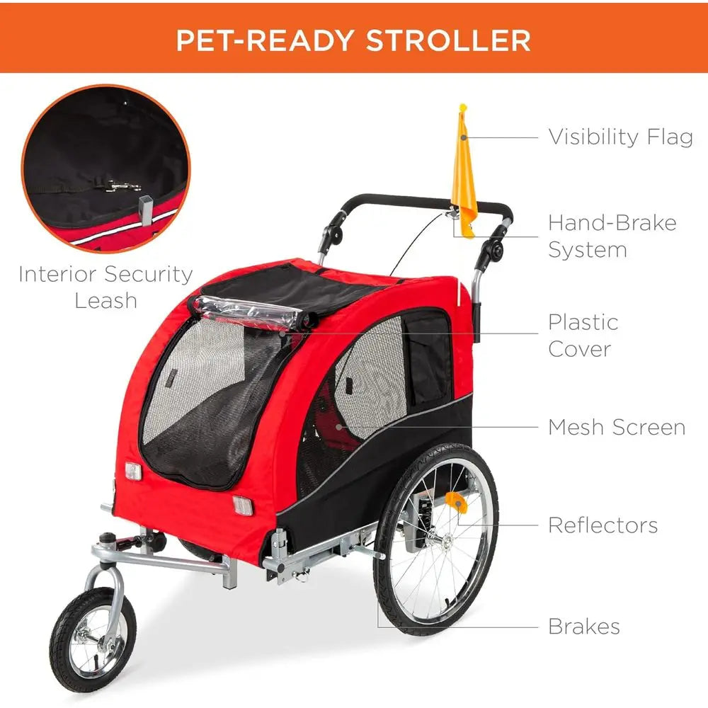 Dog Bike Trailer And Pet Stroller With Hitch And Suspension