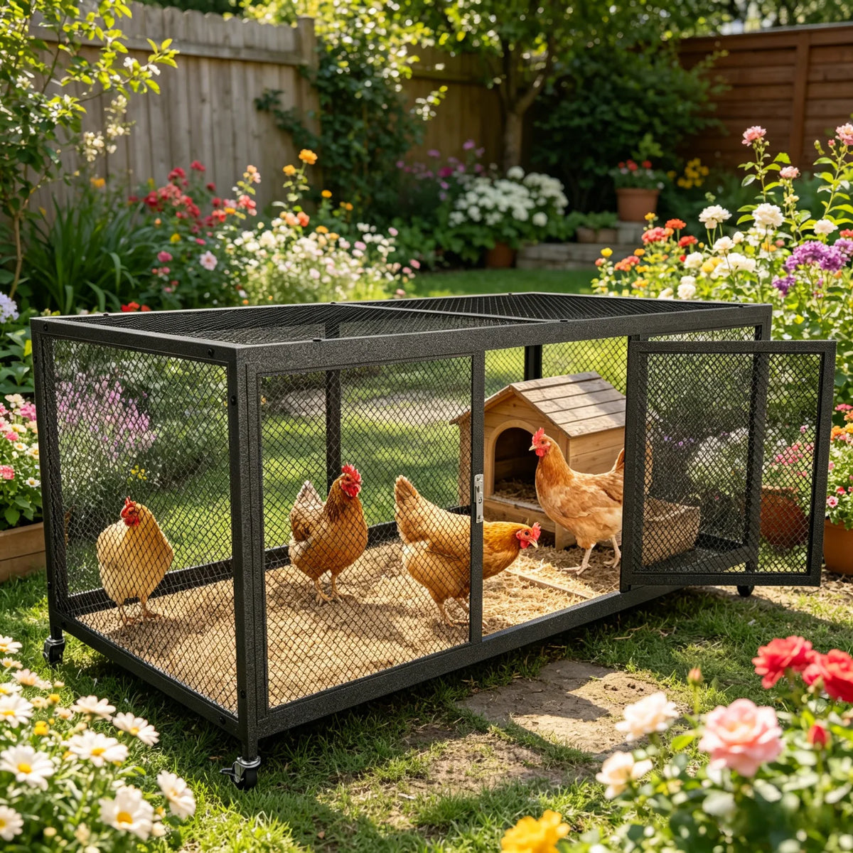 BINGOPAW Metal Walk In Chicken Coop With Cover And Wheels