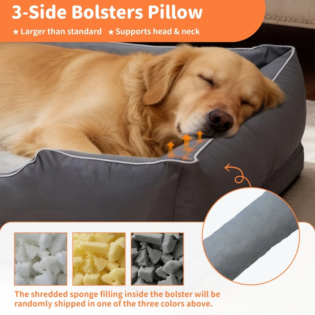 BORWART Orthopedic Dog Bed Soft Bolster Support For Calming Comfort