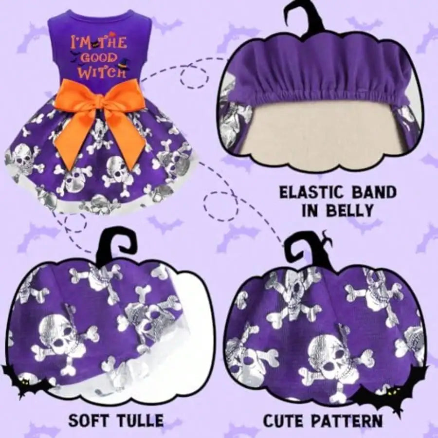 Funny Dog Halloween Costume Dress With Bow Pumpkin Witch Bat Outfit