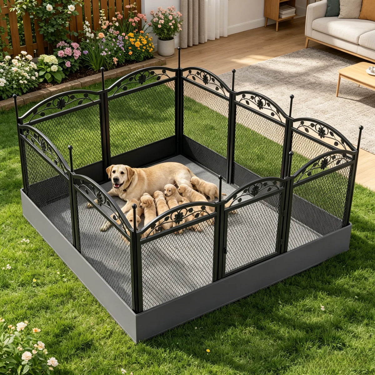 BINGOPAW Foldable Metal Dog Playpen With Gate And Whelping Mat