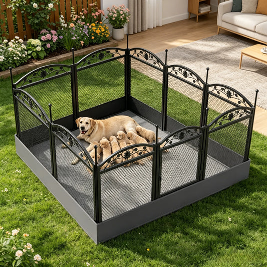 BINGOPAW Foldable Metal Dog Playpen With Gate And Whelping Mat