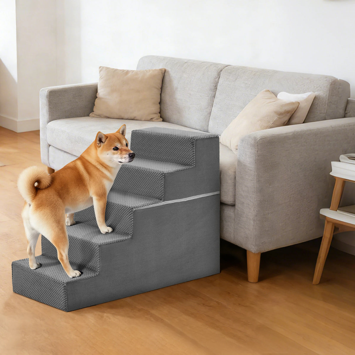 JHK Curved Foam Dog Stairs With Nonslip Pet Steps Indoor
