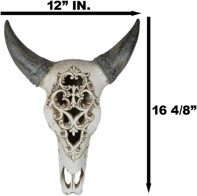 Floral Filigree Bison Skull Wall Decor Art Plaque Sculpture