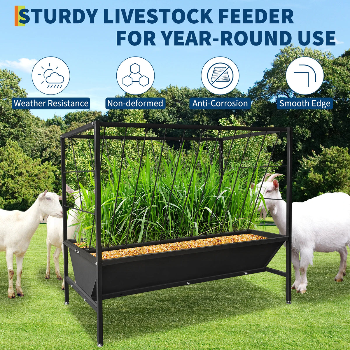 Heavy Duty Pasture Hay Feeder With Grain Pan for Livestock