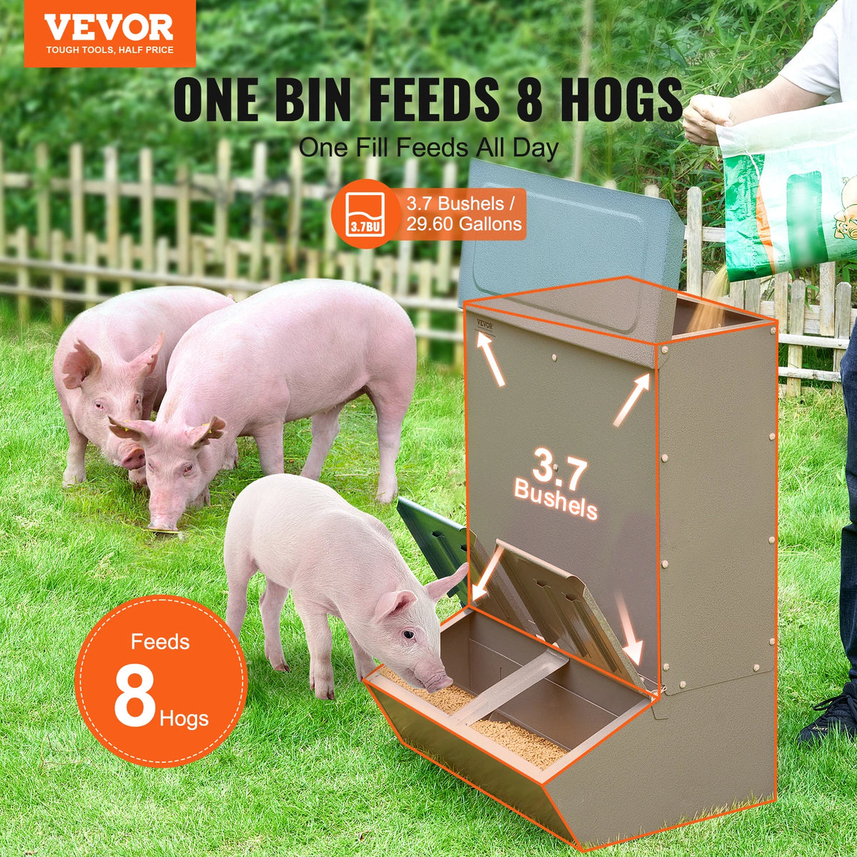 SucceBuy Heavy Duty Galvanized Steel Hog Feeder for Livestock