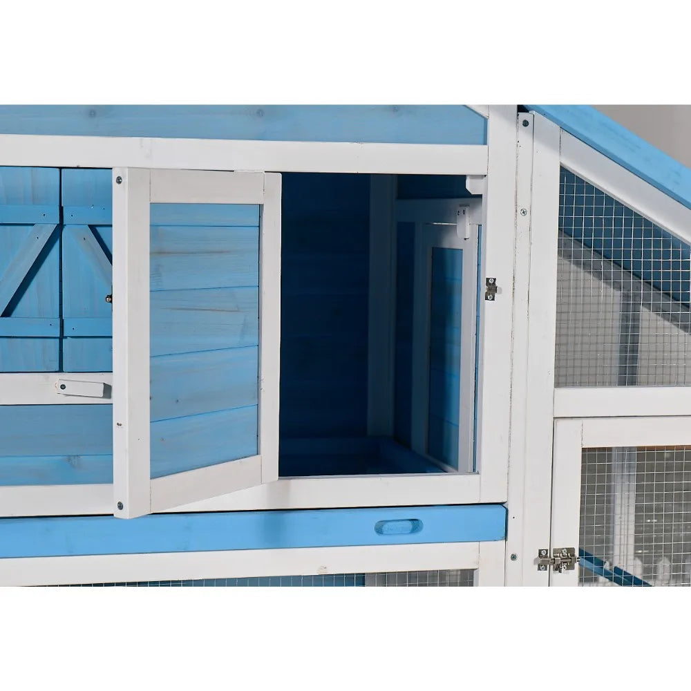 Outdoor Wheeled Double Decker Wooden Rabbit Hutch With Secure Fence