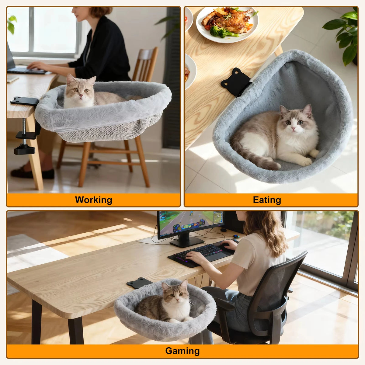 CWV Foldable Cat Desk Hammock With Non Slip Clamp Mount