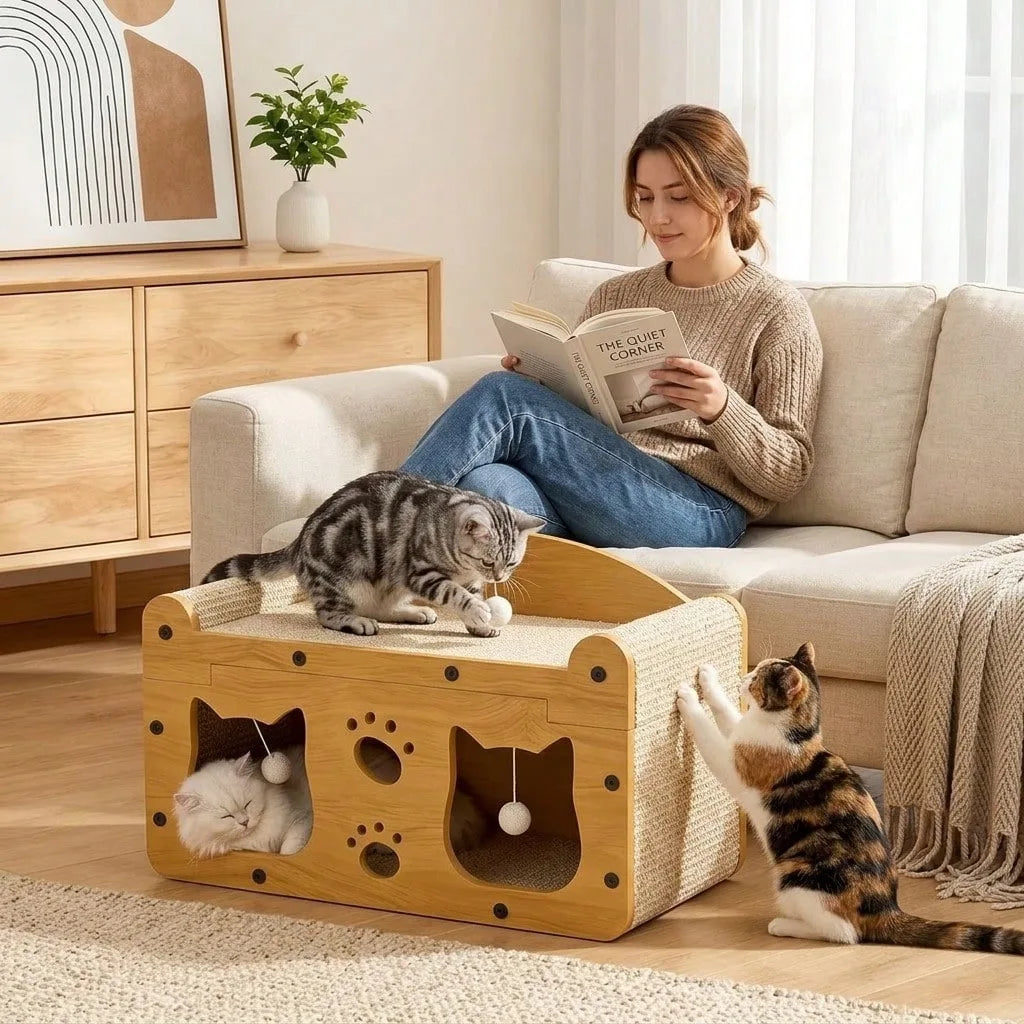 Double Layer Cat Scratcher House With Durable Woven Scratch Pad