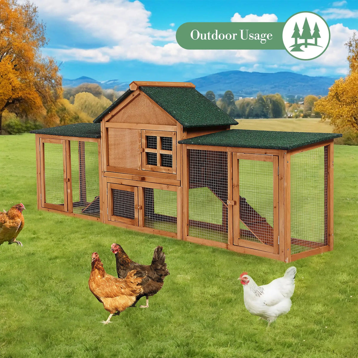 HiMISS Outdoor Rabbit Hutch With Double Runs And Cleaning Tray
